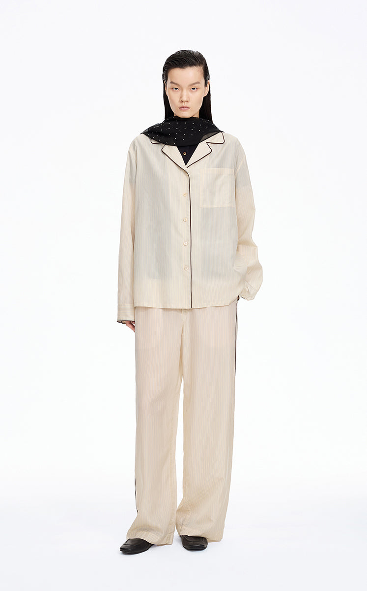 Shirt / JNBY Cupro Relaxed Stripe Shirt Oatmeal Marl
