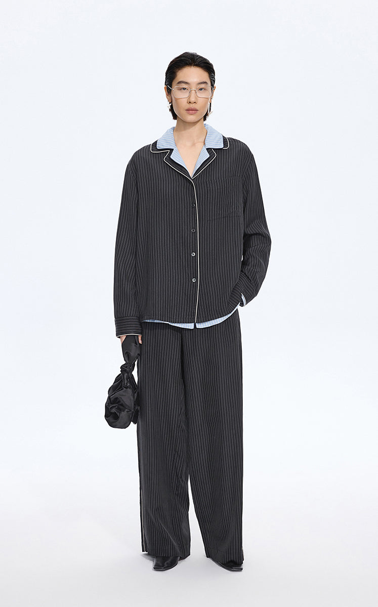 Shirt / JNBY Cupro Relaxed Stripe Shirt Black & White Stripe Check