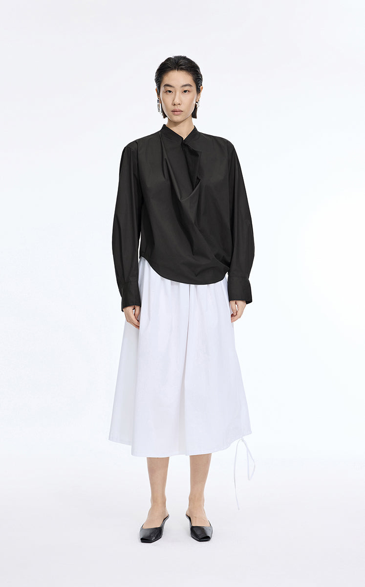 Shirt / JNBY Deconstructed Collar Cotton Blend Poplin Shirt Black