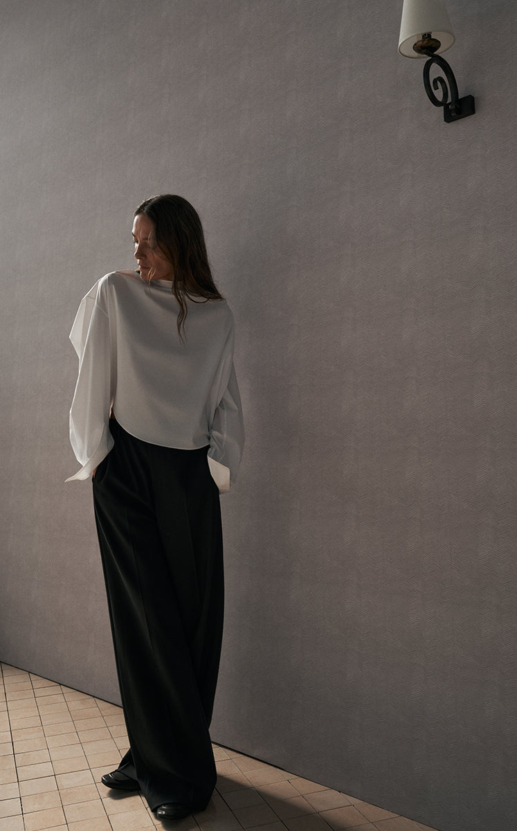 Shirt / JNBY Deconstructed Collar Cotton Blend Poplin Shirt Ecru