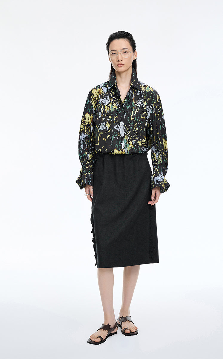 Shirt / JNBY Floral Print Oversize Cotton Shirt Yellow-Black