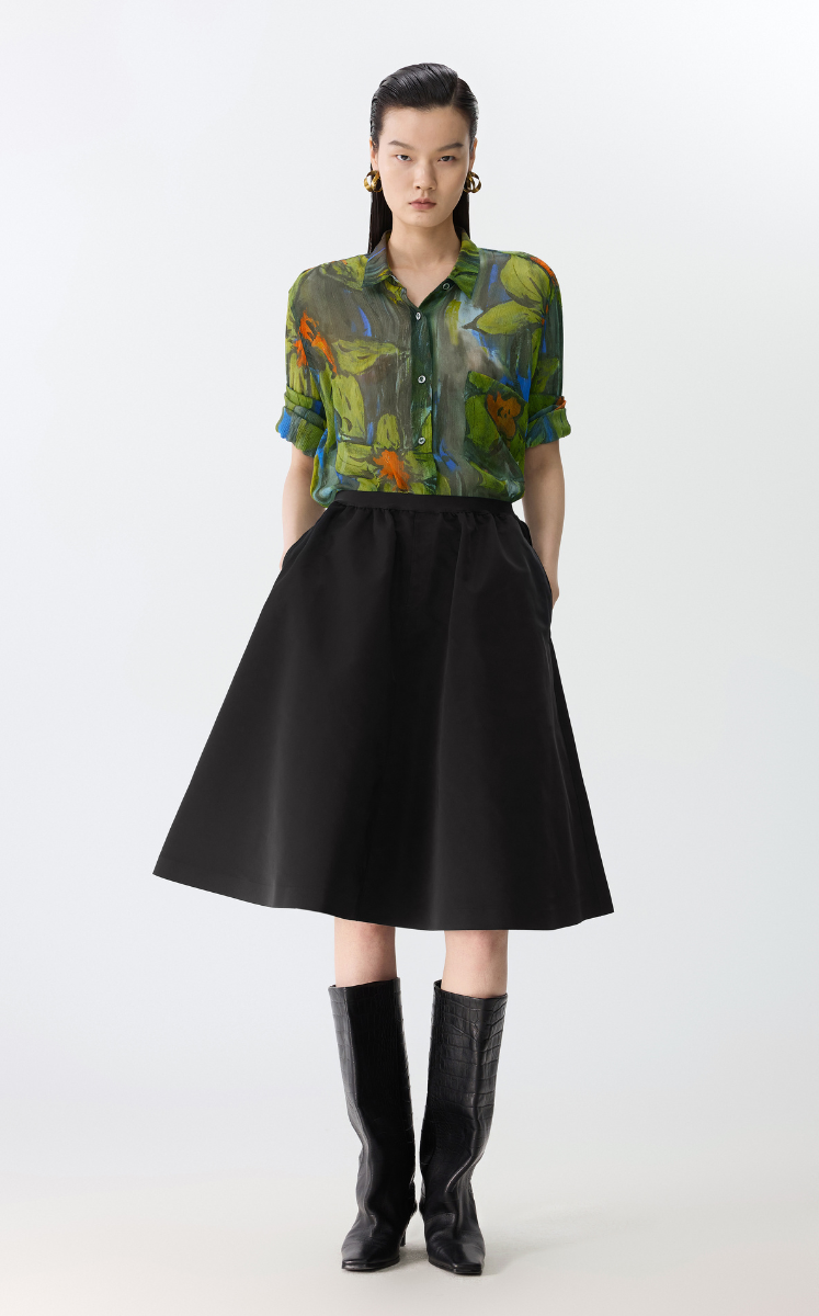 Shirt / JNBY Hand-Painted Floral Silk Shirt Yellow Blue