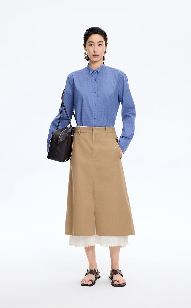 Shirt / JNBY Jacquard Cotton Oversized Shirt Blue & White Check