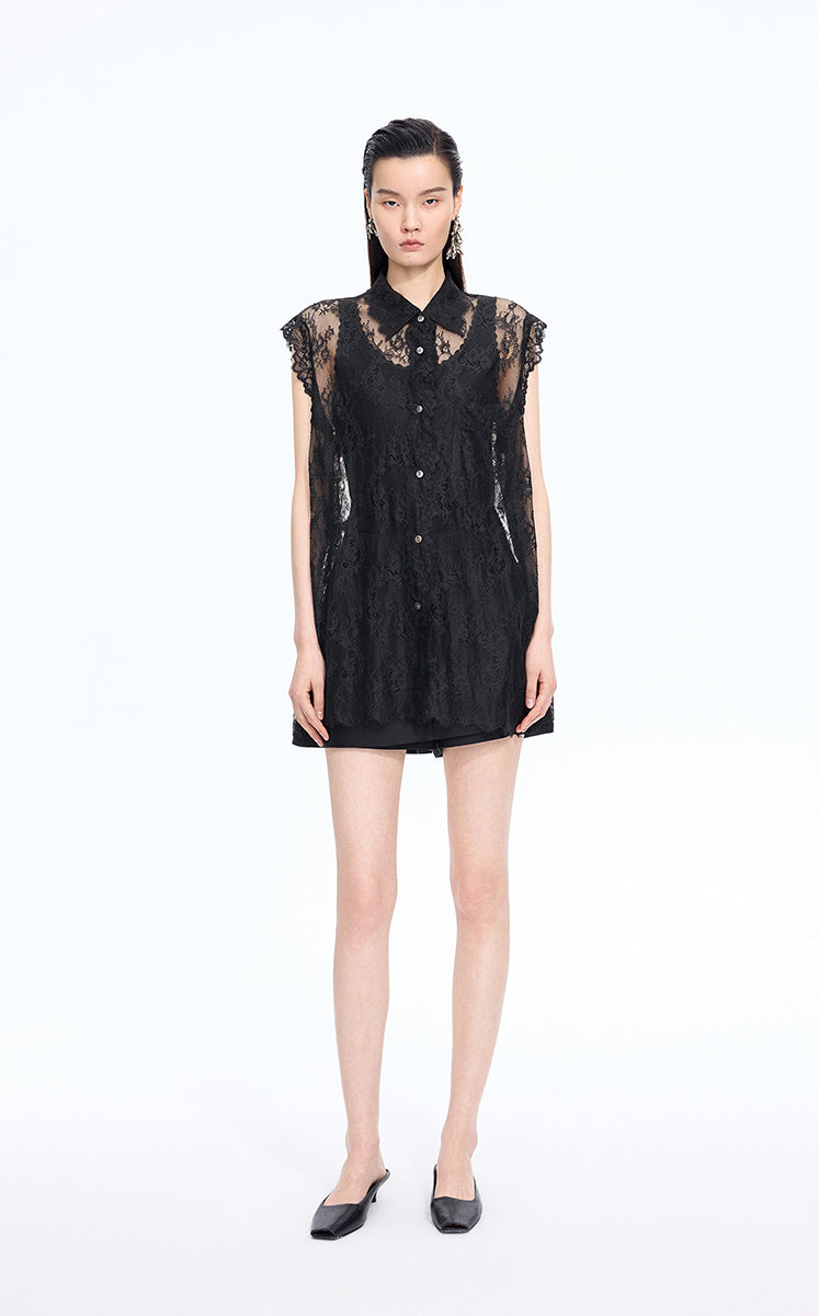 Shirt / JNBY Lace Sleeveless Shirt Jet Black