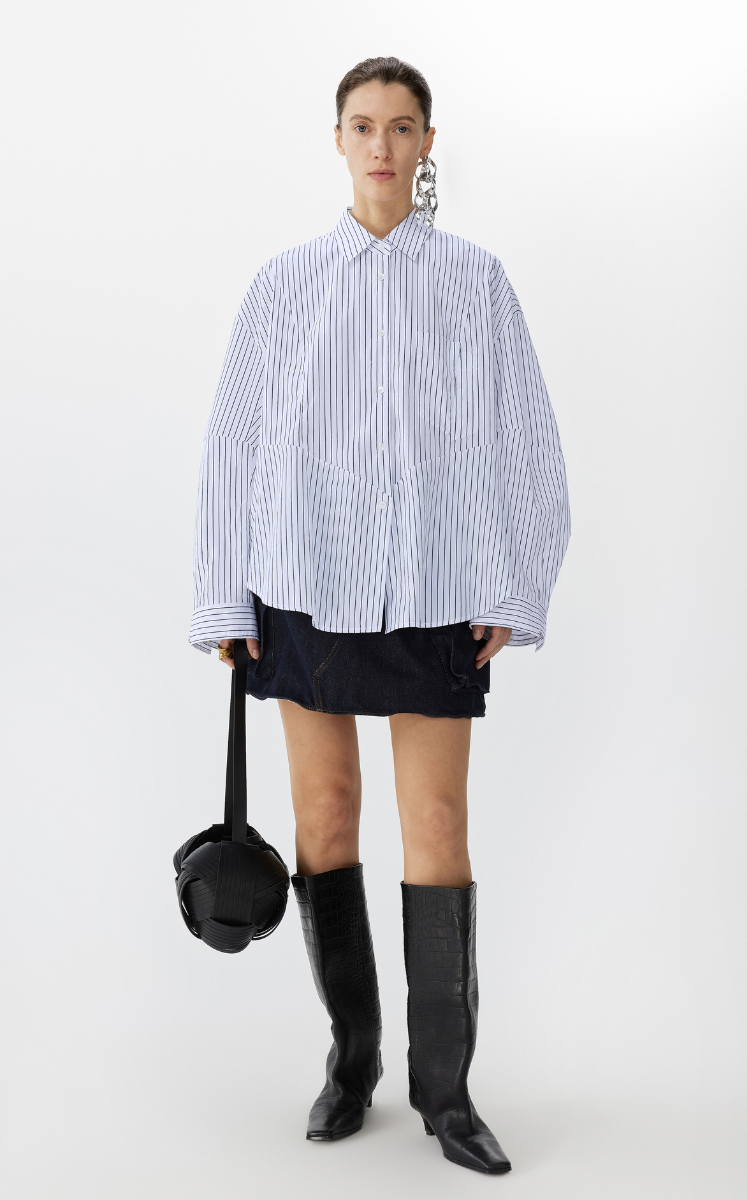 Shirt / JNBY Oversized Striped Cotton Shirt Blue