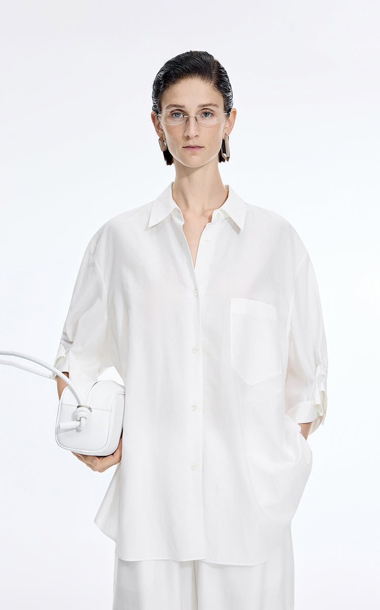 Shirt / JNBY Silk Cotton Oversized Short Sleeve Shirt