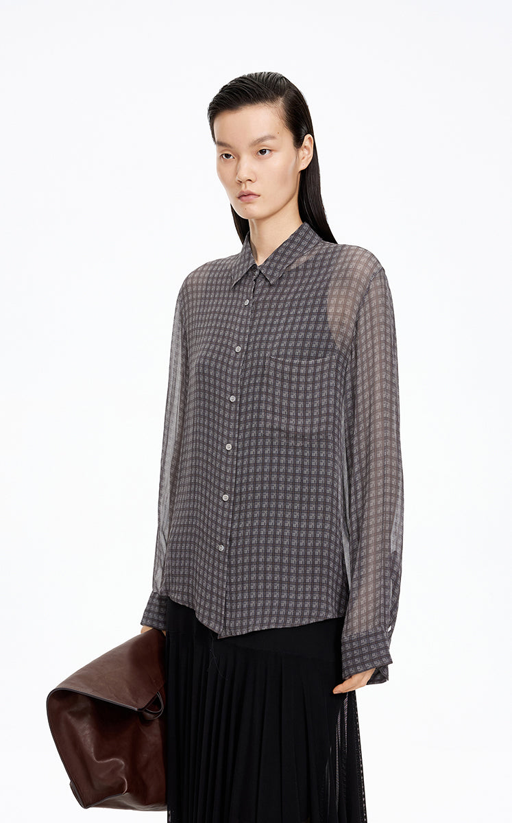 Shirt / JNBY Silk Mini Check Relaxed Shirt