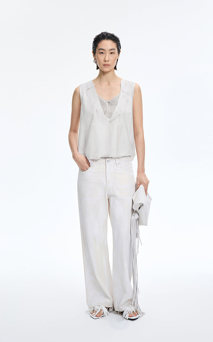 Shirt / JNBY Trompe L'oeil Printed Sleeveless Top Greige