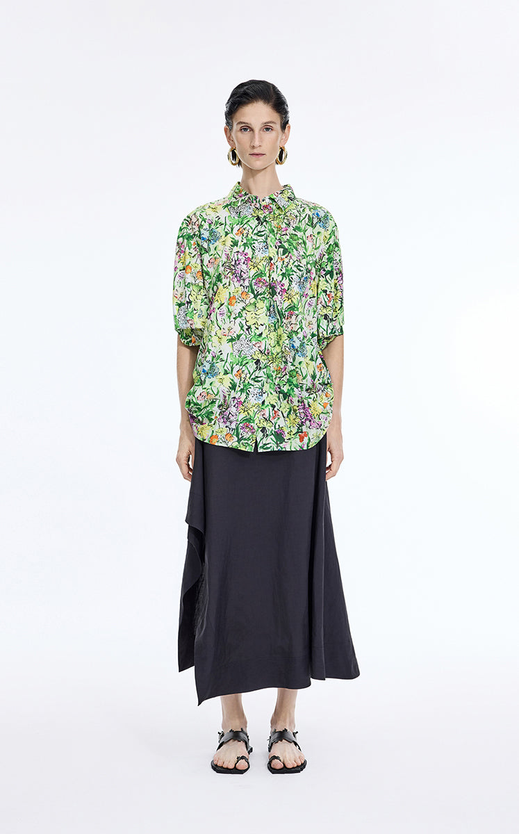 Shirt / JNBY Watercolor Garden Cotton Shirt Green