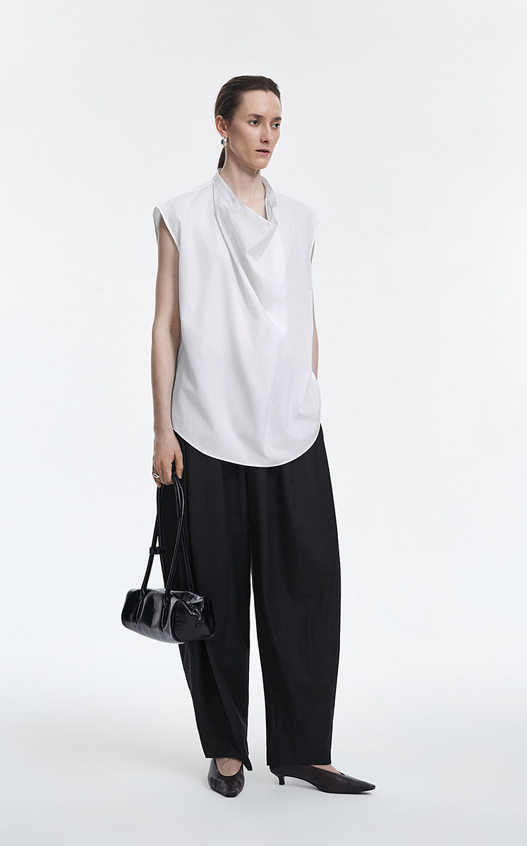 Shirt / JNBY Cotton Poplin Draped Sleeveless Oversize Top