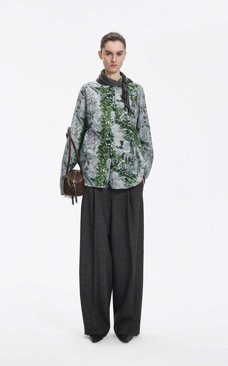 Shirt / JNBY Cotton Silk Oversized Printed Shirt Grey Green Assortment