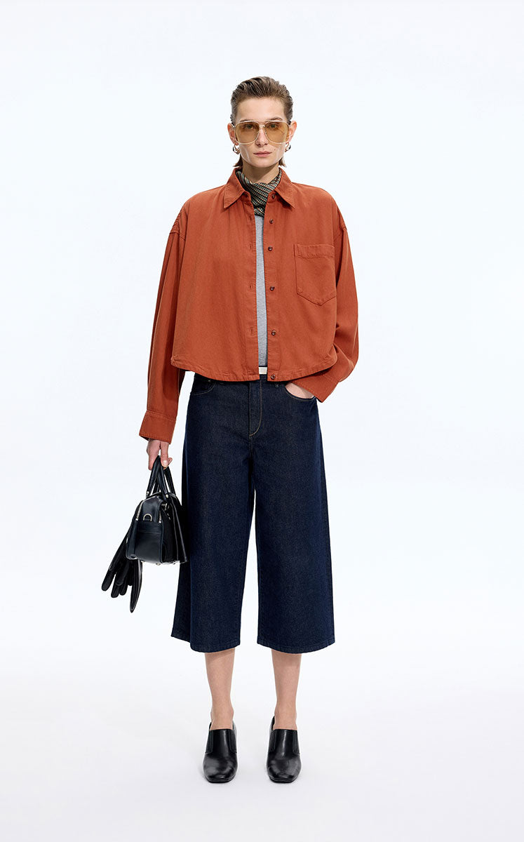 Shirt / JNBY Oversized Cotton Denim Long Sleeve Shirt Bronze