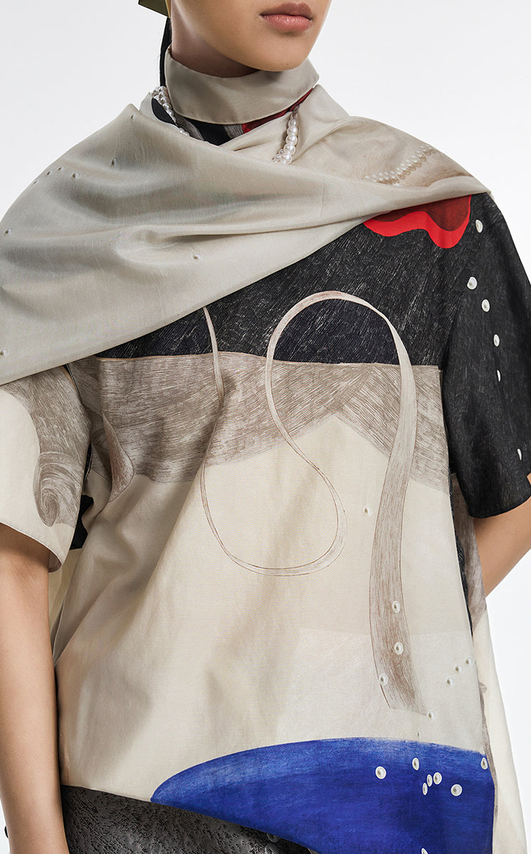 Shirt / JNBY Pearl Print Oversized Short Sleeve Shirt