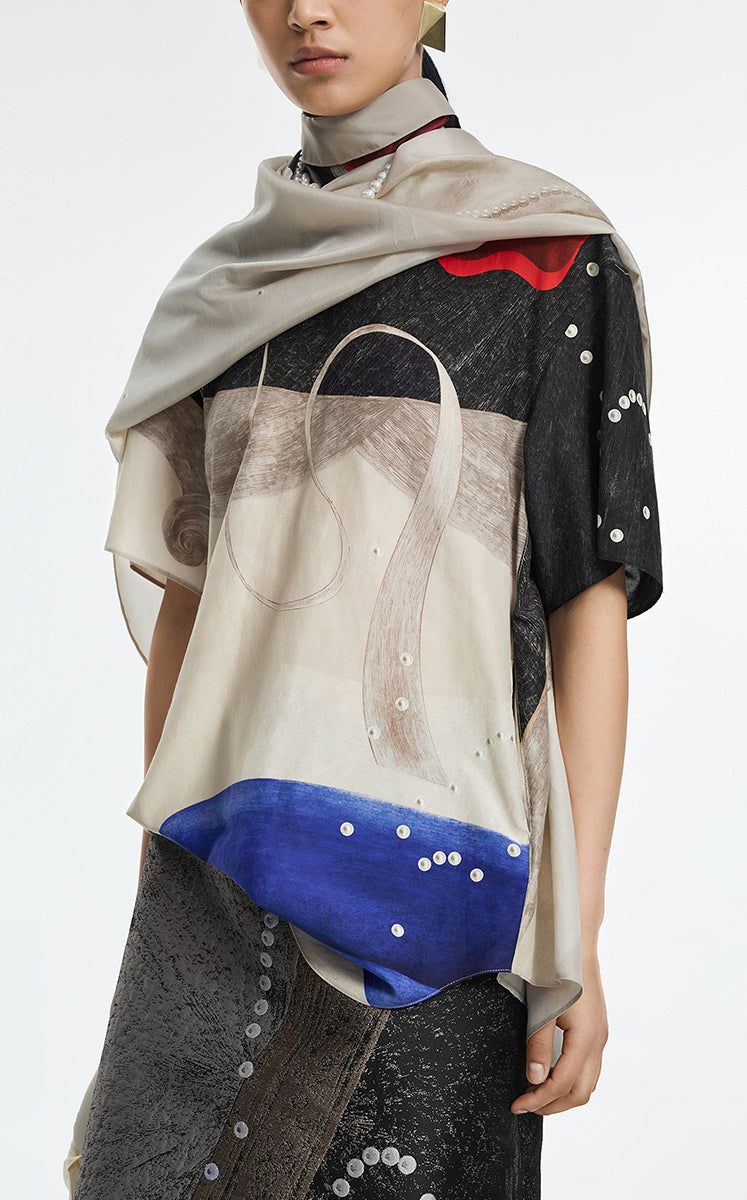 Shirt / JNBY Pearl Print Oversized Short Sleeve Shirt