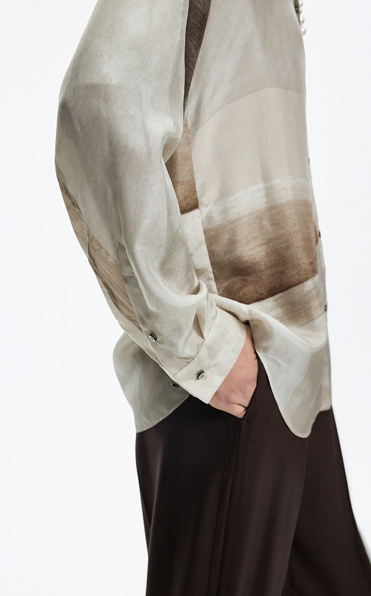 Shirt / JNBY Silk Pearl Print Relaxed Long Sleeve Shirt
