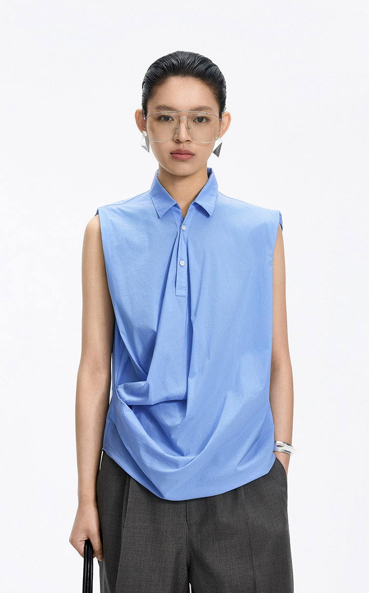 Shirt / JNBY Structured Sleeveless Cotton Pleated Shirt