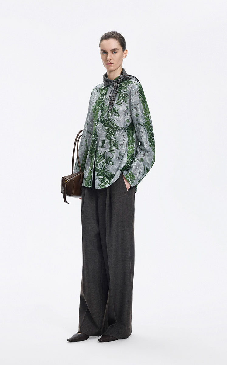 Shirt / JNBY Cotton Silk Oversized Printed Shirt Grey Green Assortment-1