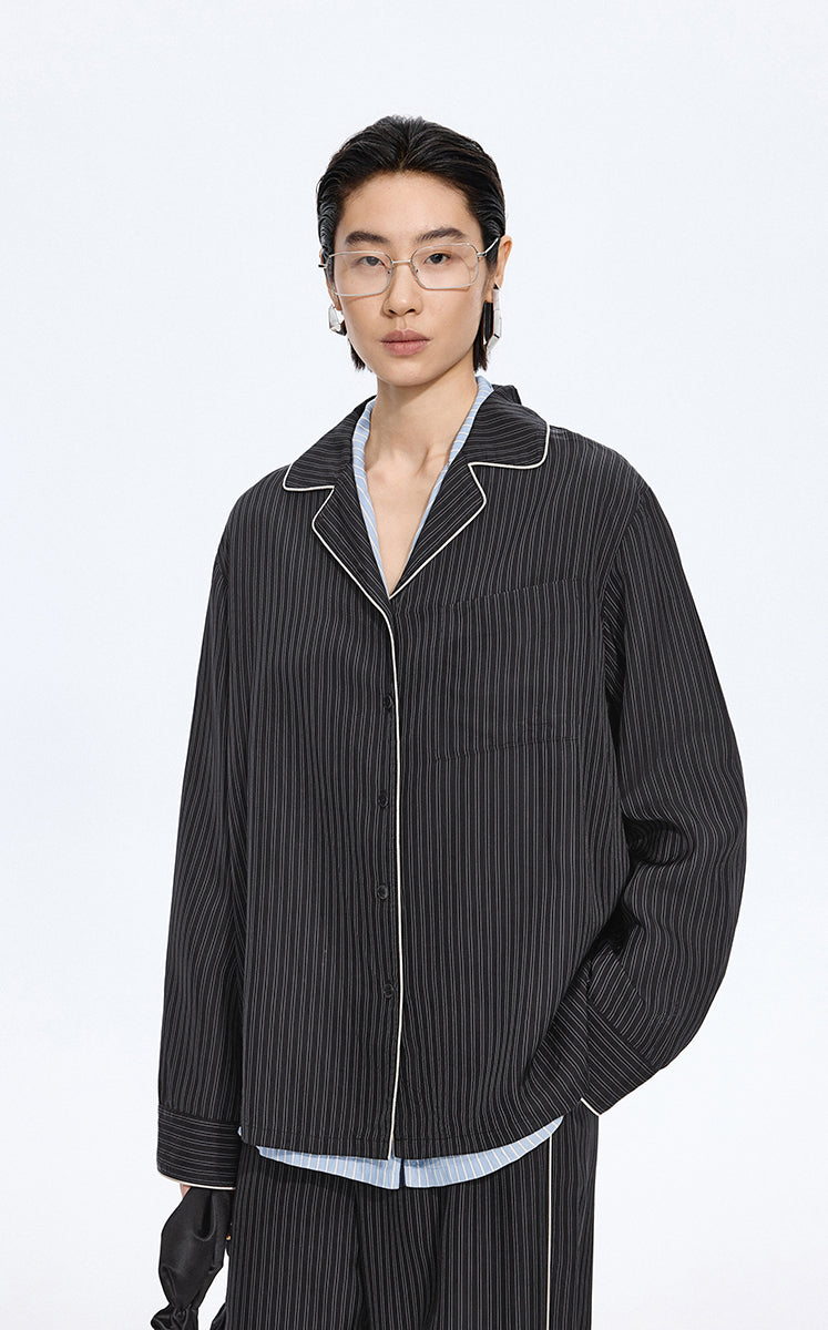 Shirt / JNBY Cupro Relaxed Stripe Shirt Black & White Stripe / Check-3