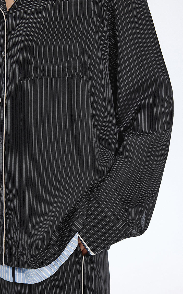 Shirt / JNBY Cupro Relaxed Stripe Shirt Black & White Stripe / Check-3