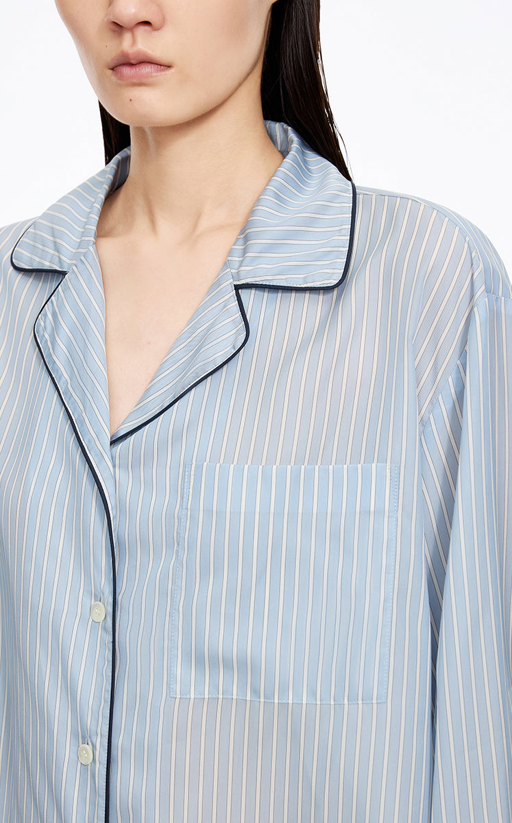Shirt / JNBY Cupro Relaxed Stripe Shirt Blue & White Check-1
