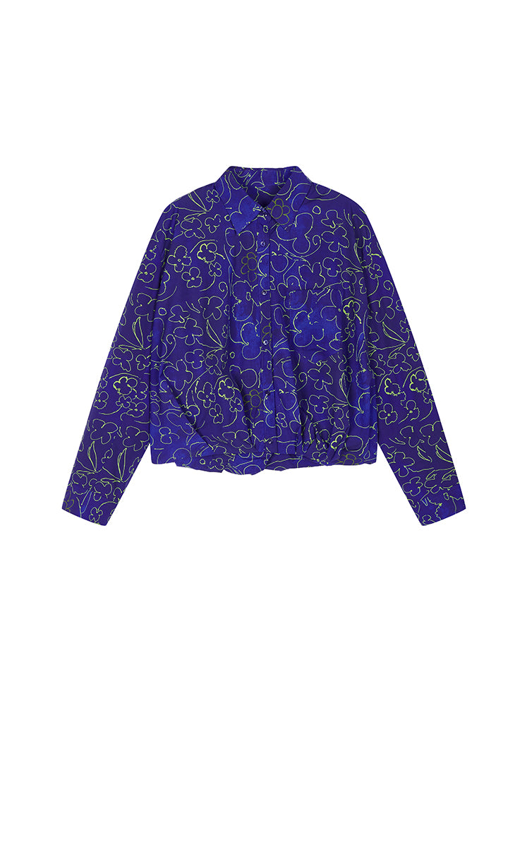 Shirt / JNBY Floral Print Cotton Long Sleeve Shirt Teal-1