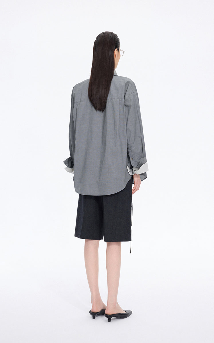 Shirt / JNBY Italian Jacquard Cotton Oversized Shirt Black & White Stripe / Check-1