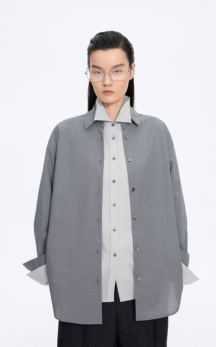 Shirt / JNBY Italian Jacquard Cotton Oversized Shirt Black & White Stripe / Check-1