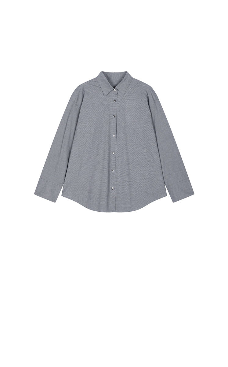 Shirt / JNBY Italian Jacquard Cotton Oversized Shirt Black & White Stripe / Check-1