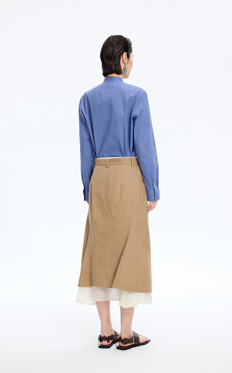 Shirt / JNBY Jacquard Cotton Oversized Shirt Blue & White Check-1