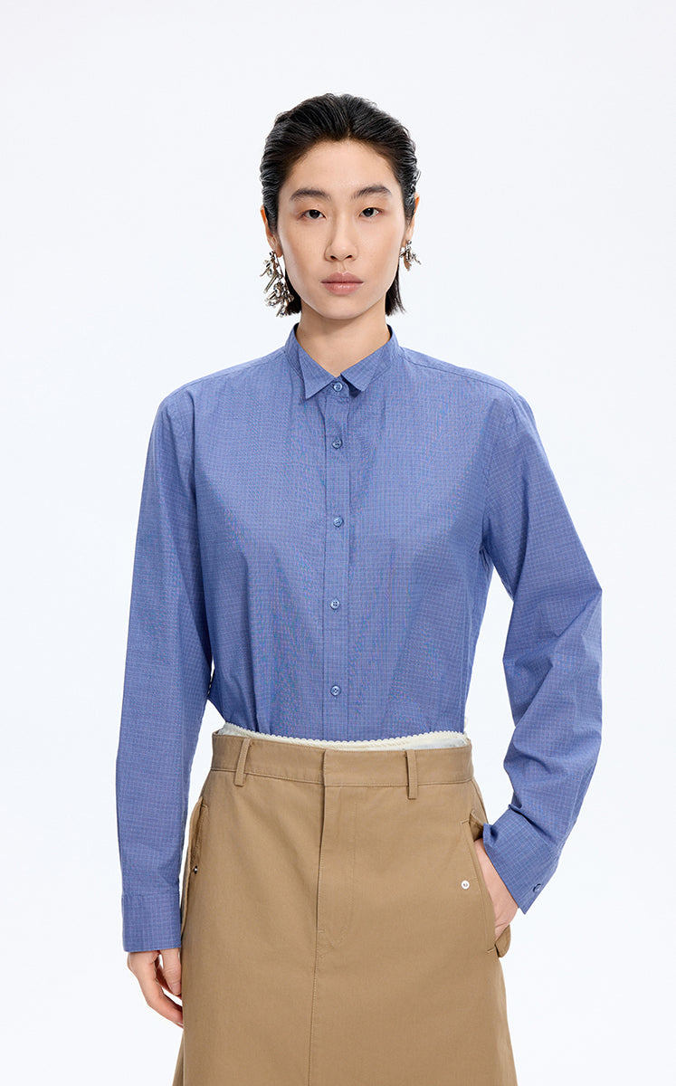 Shirt / JNBY Jacquard Cotton Oversized Shirt Blue & White Check-1