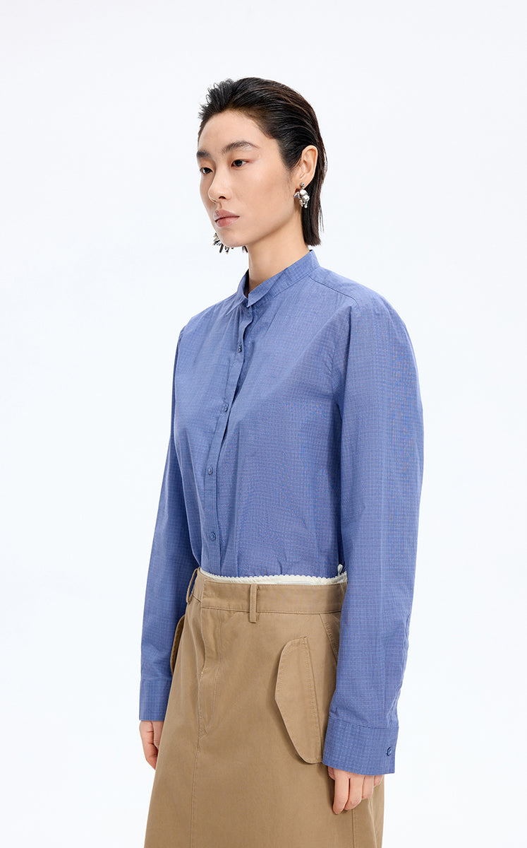 Shirt / JNBY Jacquard Cotton Oversized Shirt Blue & White Check-1