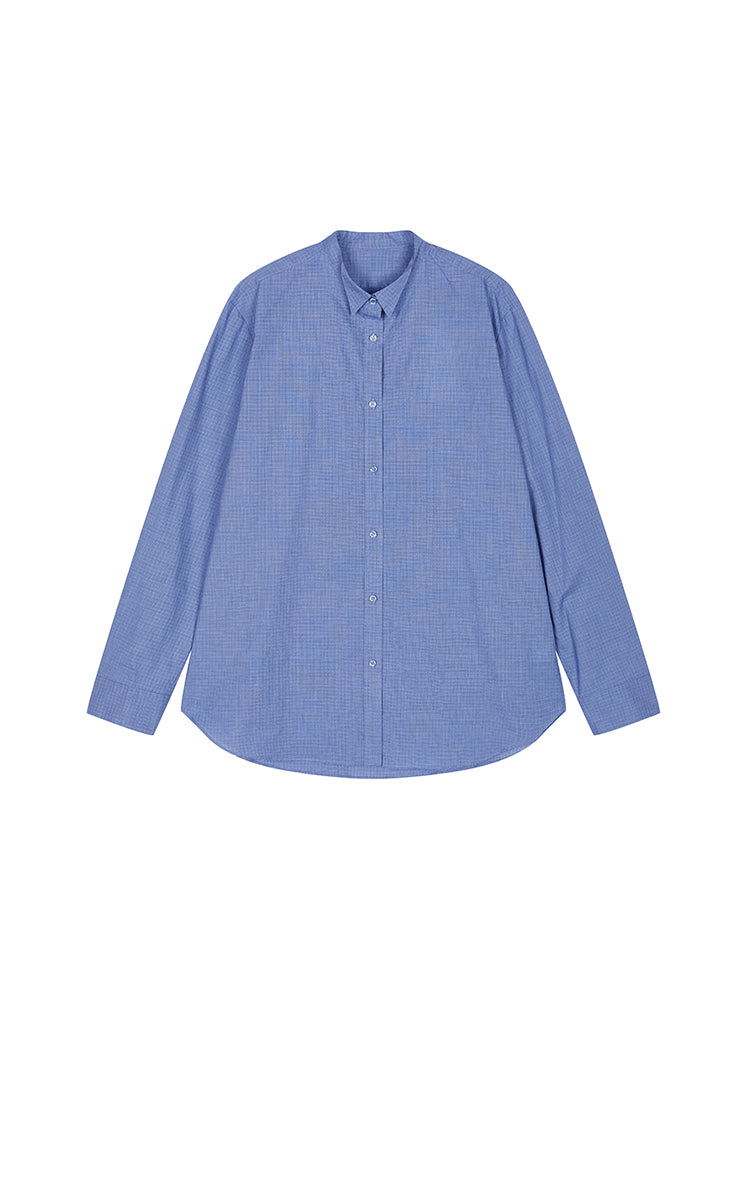 Shirt / JNBY Jacquard Cotton Oversized Shirt Blue & White Check-1