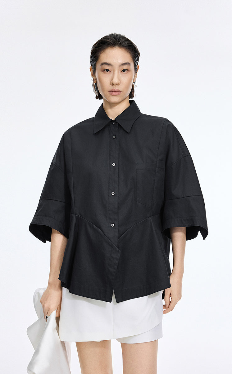 Shirt / JNBY Oversized Cutout Short Sleeve Cotton Shirt Black-2