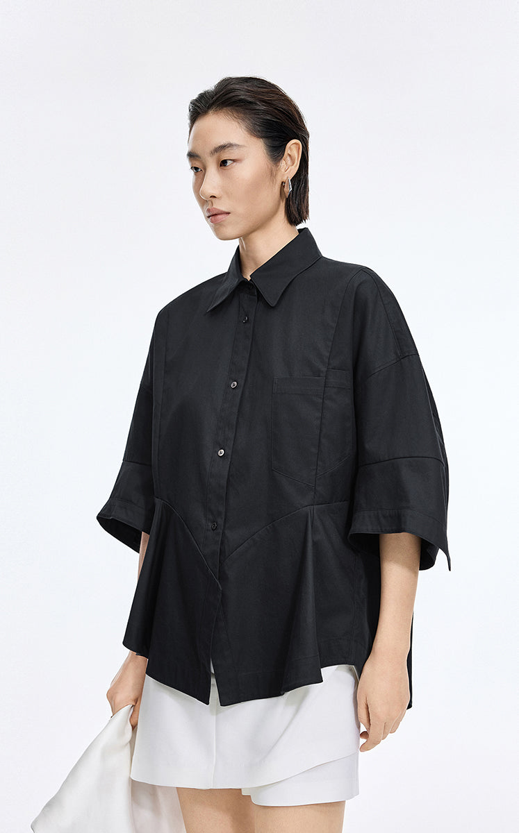 Shirt / JNBY Oversized Cutout Short Sleeve Cotton Shirt Black-2