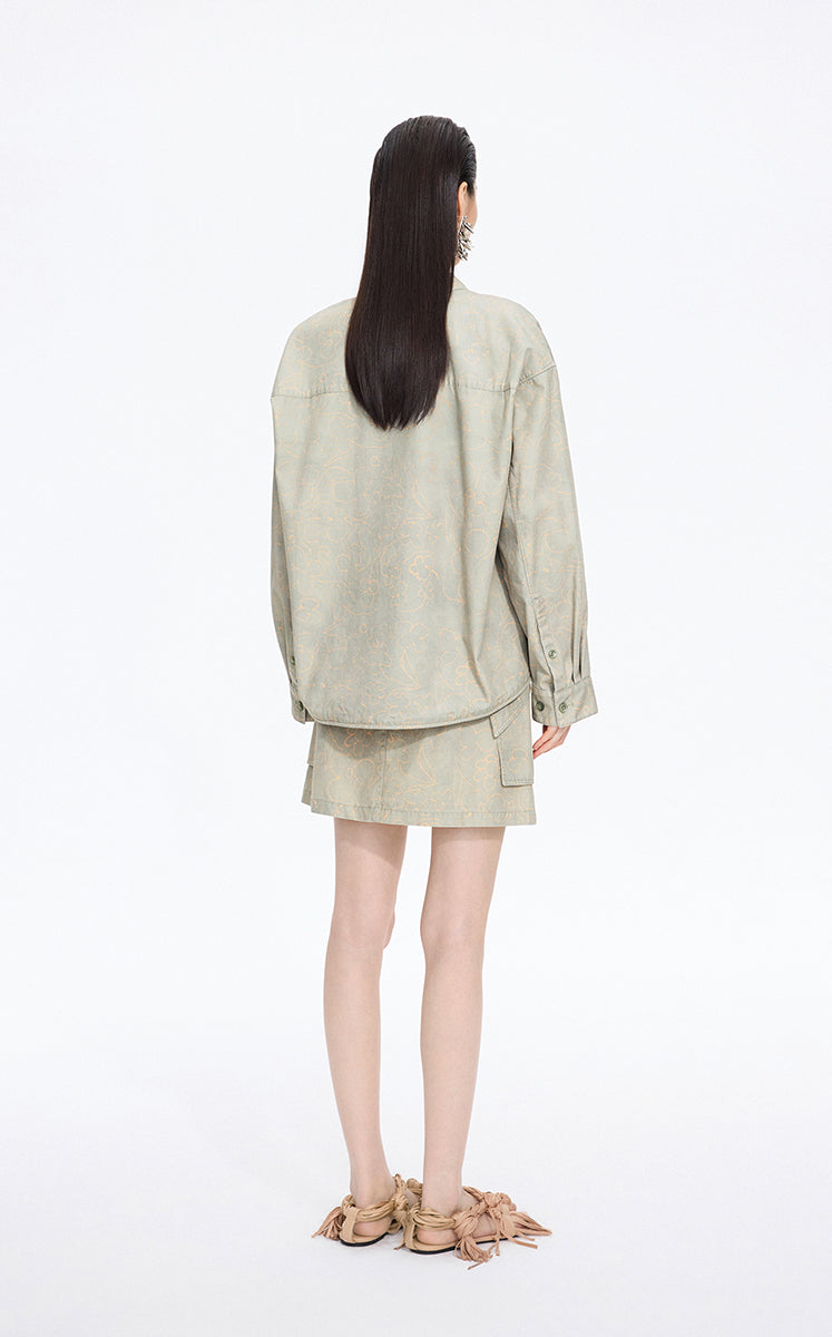 Shirt / JNBY Oversized Floral Print Cotton Shirt Multi Khaki-2