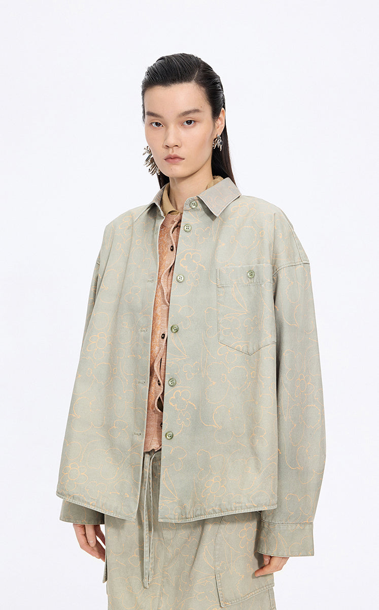 Shirt / JNBY Oversized Floral Print Cotton Shirt Multi Khaki-2