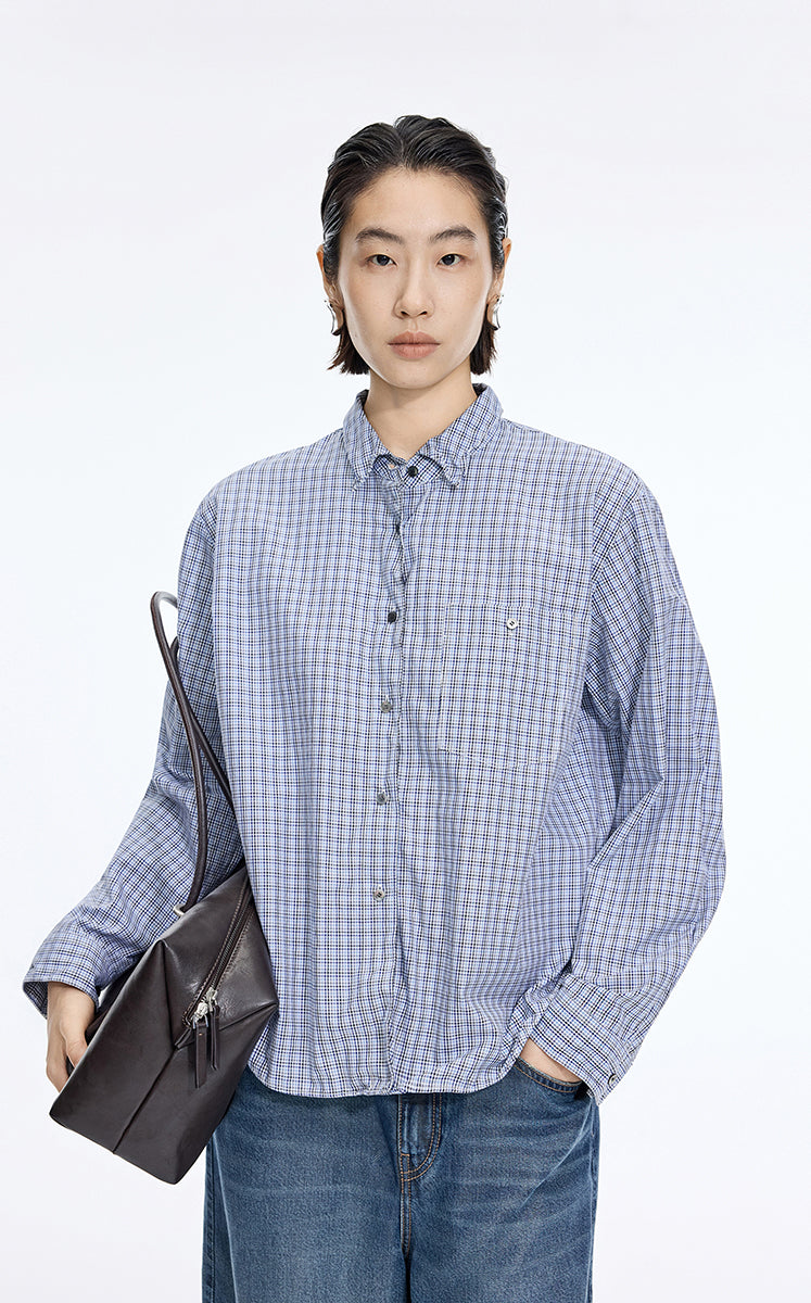 Shirt / JNBY Relaxed Modern Check Shirt Blue & White Check-1