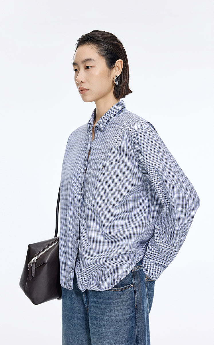 Shirt / JNBY Relaxed Modern Check Shirt Blue & White Check-1