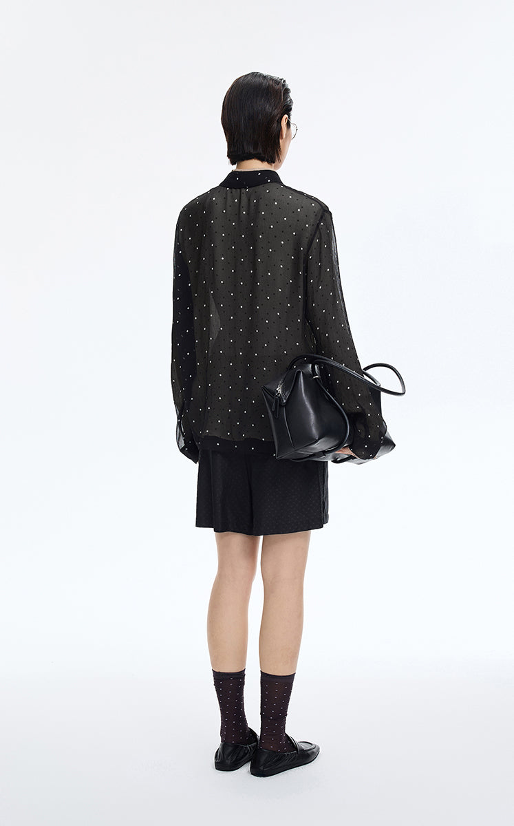 Shirt / JNBY Silk Polka Dot Relaxed Long Shirt Black-2