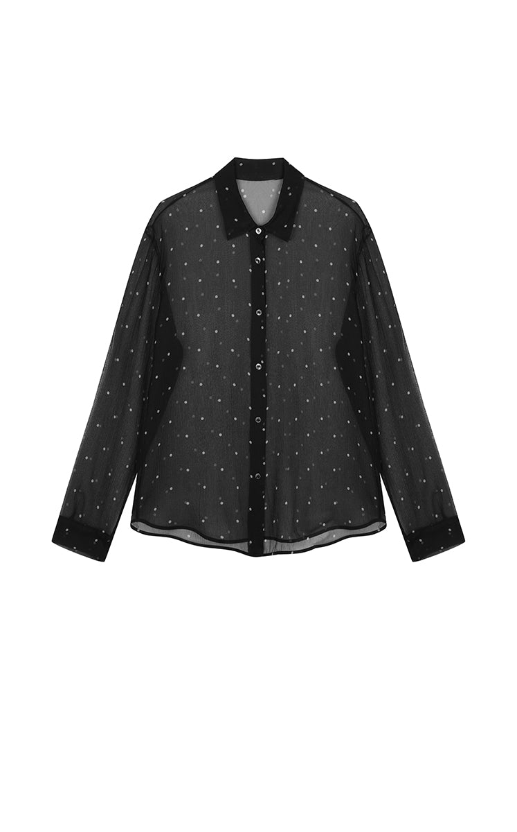 Shirt / JNBY Silk Polka Dot Relaxed Long Shirt Black-2