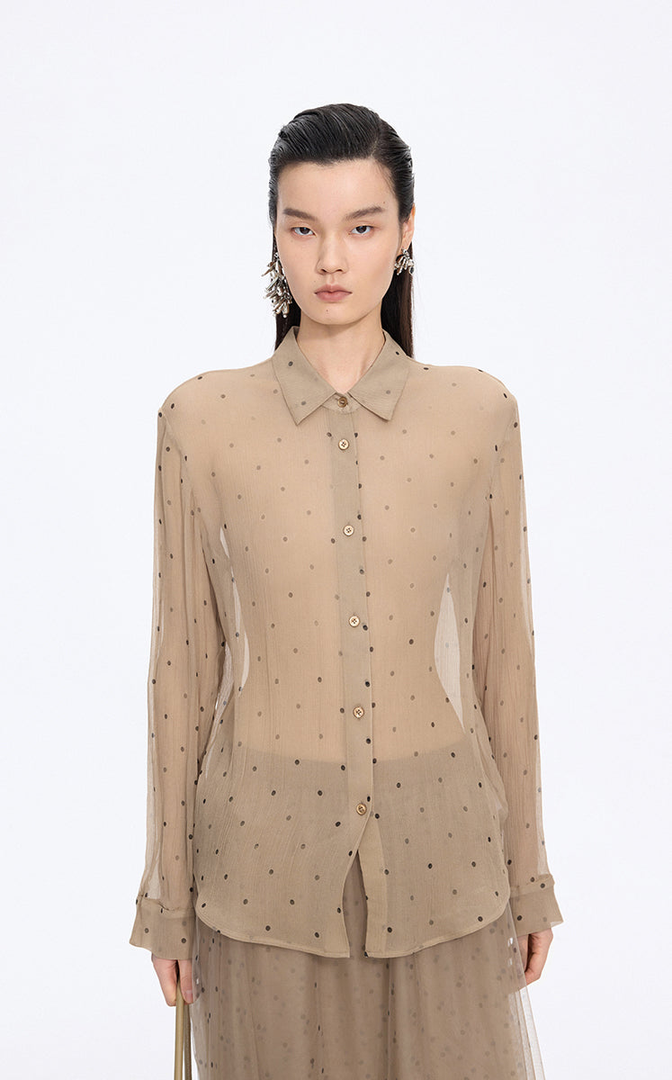 Shirt / JNBY Silk Polka Dot Relaxed Long Shirt Dark Khaki-3