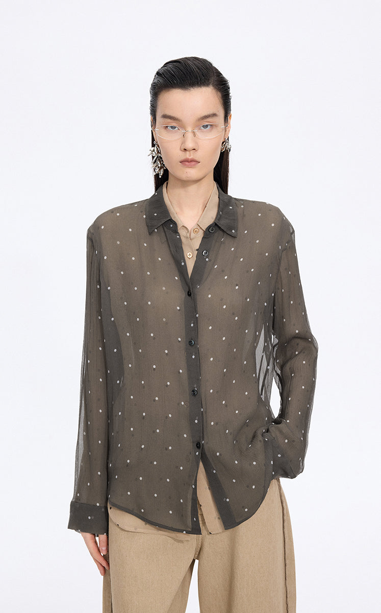 Shirt / JNBY Silk Polka Dot Relaxed Long Shirt Grey-1
