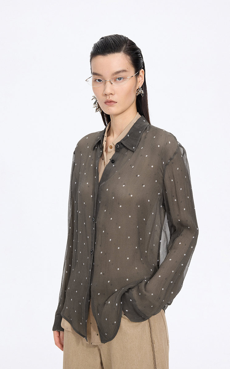 Shirt / JNBY Silk Polka Dot Relaxed Long Shirt Grey-1