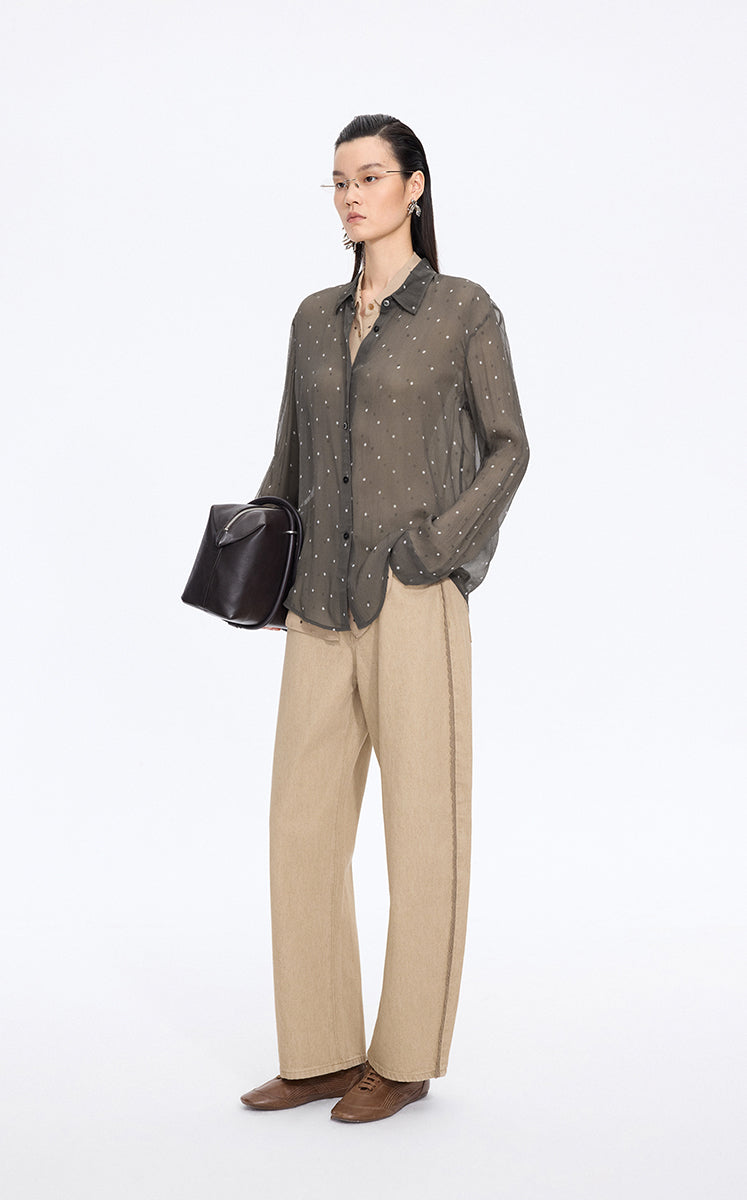 Shirt / JNBY Silk Polka Dot Relaxed Long Shirt Grey-1