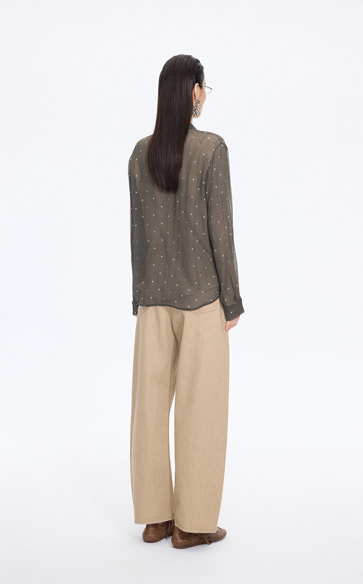 Shirt / JNBY Silk Polka Dot Relaxed Long Shirt Grey-1