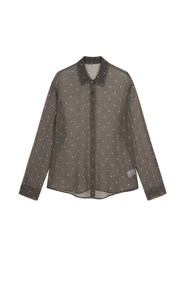 Shirt / JNBY Silk Polka Dot Relaxed Long Shirt Grey-1