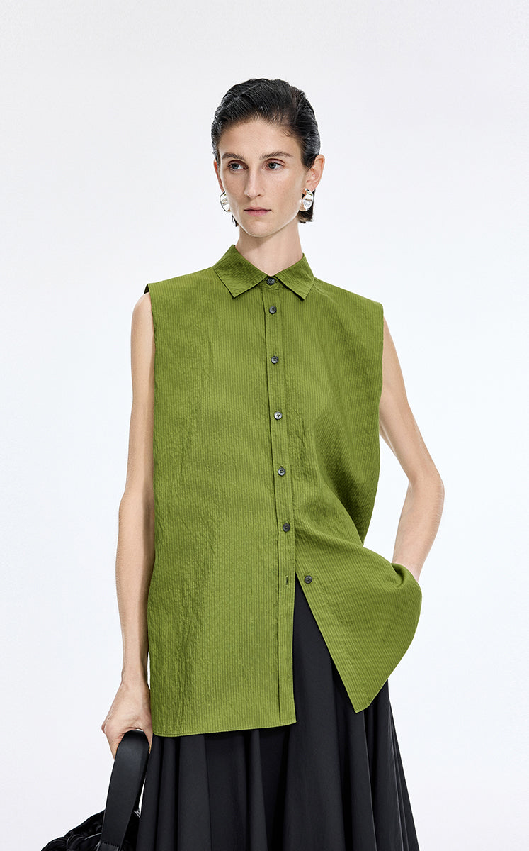 Shirt / JNBY Textured Modal Sleeveless Shirt Olive Black-2