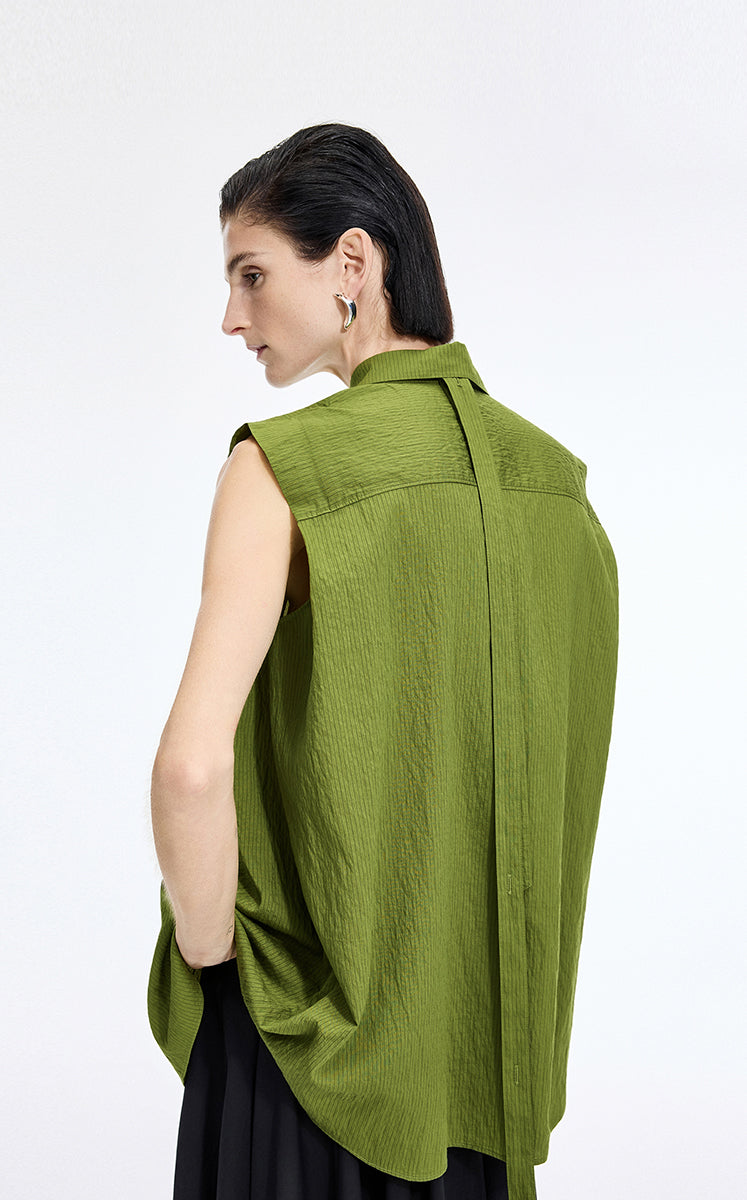 Shirt / JNBY Textured Modal Sleeveless Shirt Olive Black-2