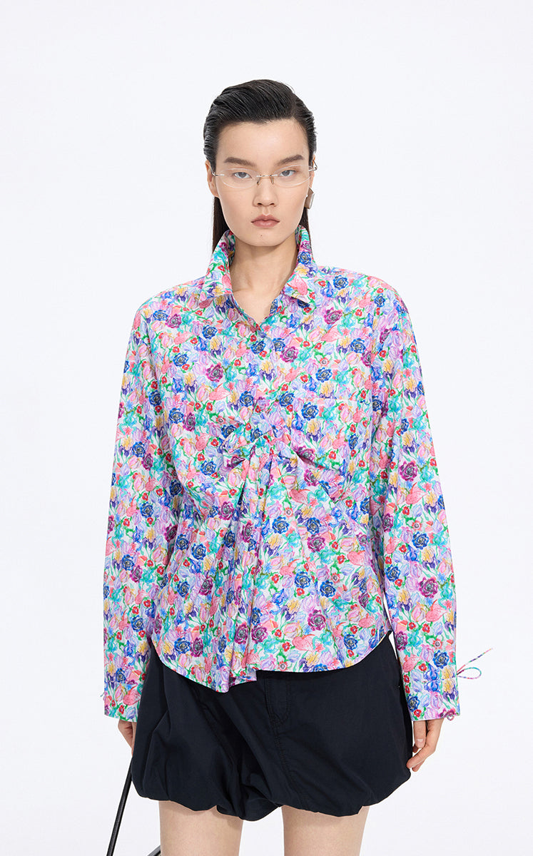 Shirt / JNBY Watercolor Tulip Oversized Cotton Shirt Purple-1