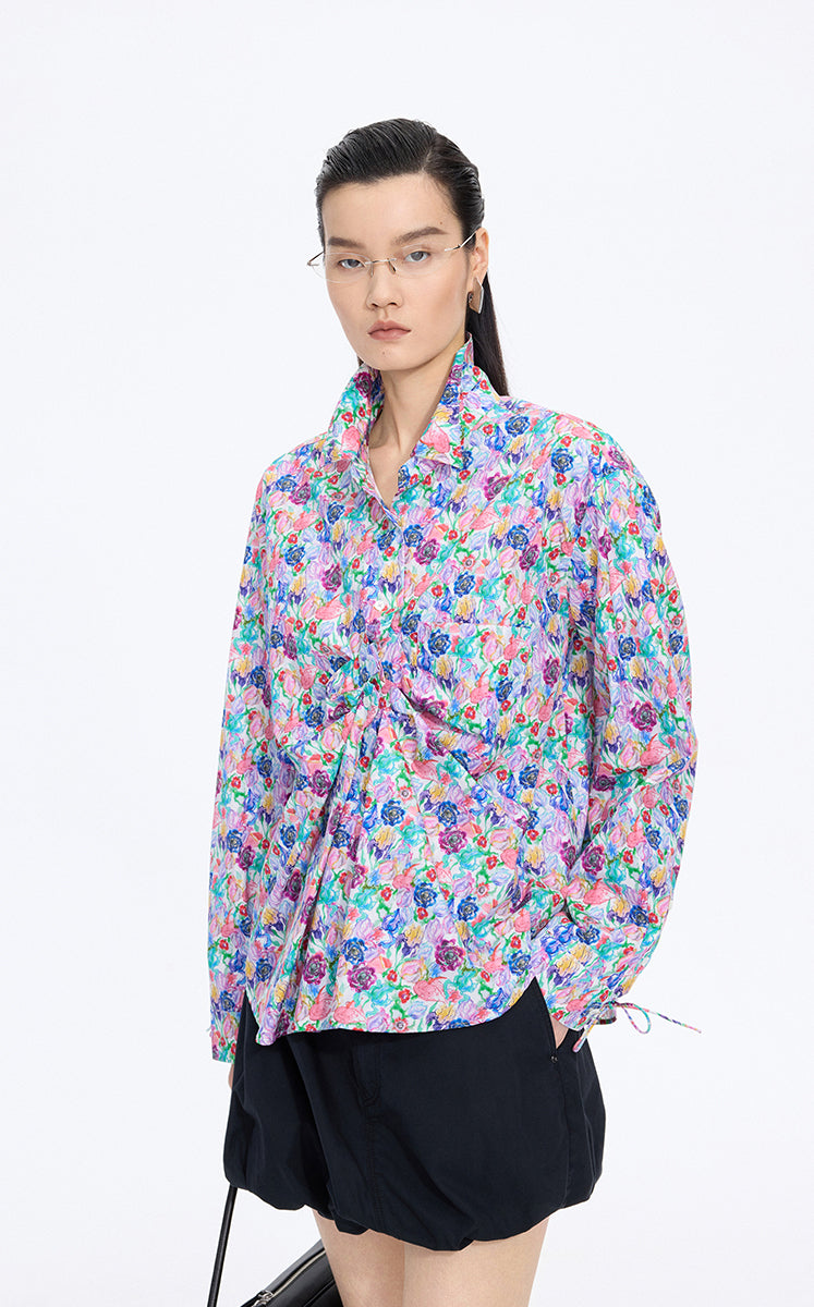 Shirt / JNBY Watercolor Tulip Oversized Cotton Shirt Purple-1